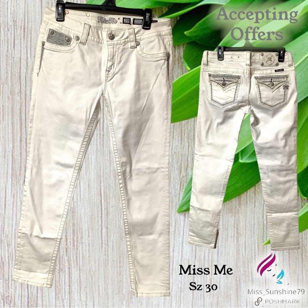 Miss Me Cream Skinny Jeans with Decorative Stitching